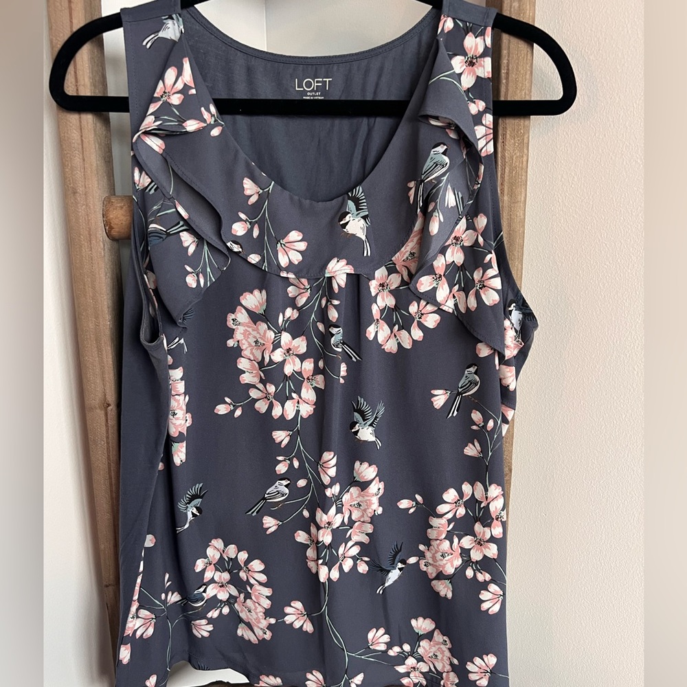 Ann Taylor Loft Sleeveless Tank with Ruffle Detail.